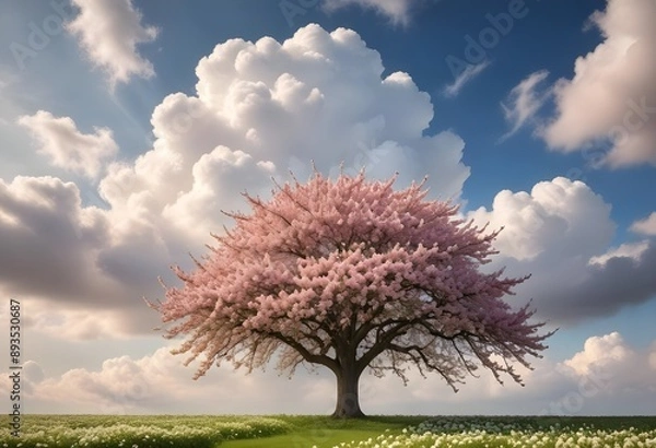 Fototapeta A breathtaking scene featuring a beautiful blossom tree 

