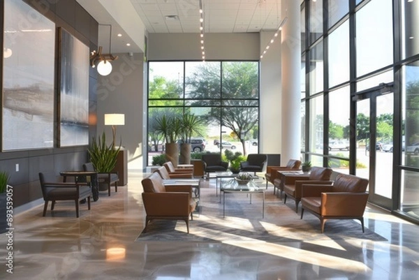 Fototapeta Modern Office Lobby with Comfortable Seating