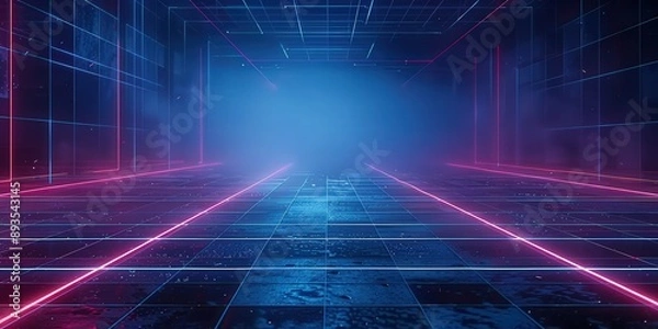 Fototapeta Neon Grid Tunnel