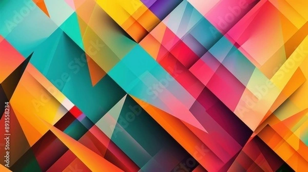 Fototapeta A digital illustration of a colorful geometric pattern with intersecting shapes and vibrant hues