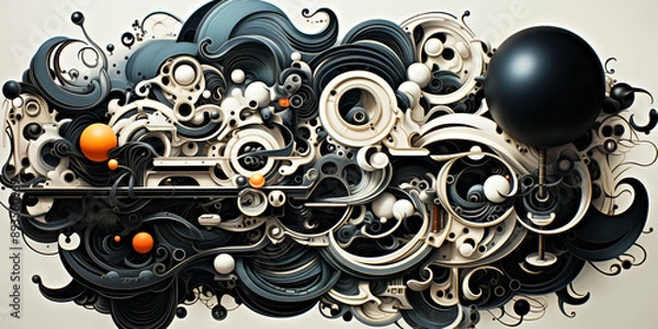 Fototapeta Abstract Geometric Pattern with Spheres and Curved Elements. Surreal Art Design for Modern Decor