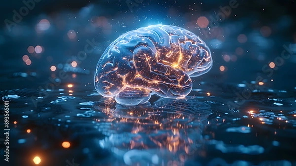 Fototapeta 3D model of the brain that can be seen inside. Perhaps in the future medical laboratories will have technological advances that will be able to treat many types of diseases. Do it more efficiently.