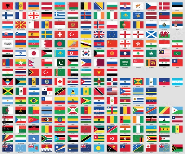 Fototapeta World Flags Collection with Country Names Displayed