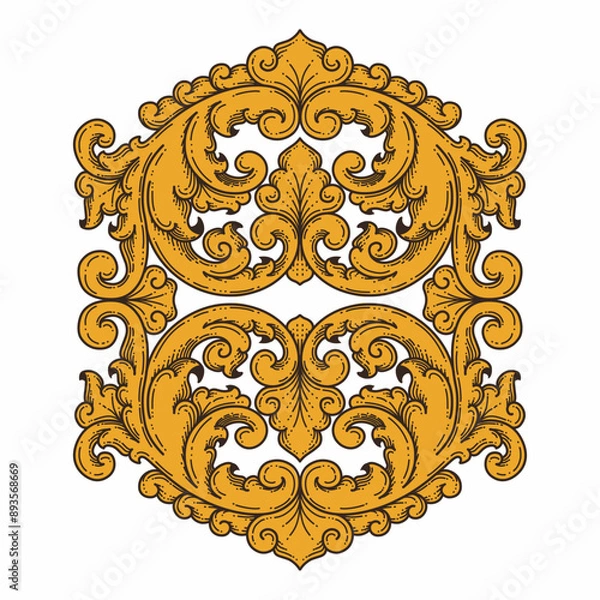 Fototapeta Isolated ornamental design. Ornamental elements for your designs. Floral carving decoration for postcards, invitations, social media or wedding.