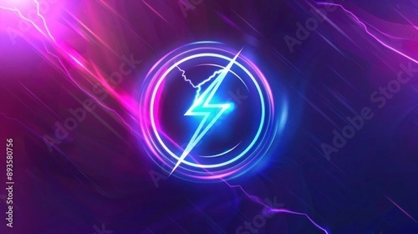 Fototapeta Neon Lightning Bolt in a Circular Frame