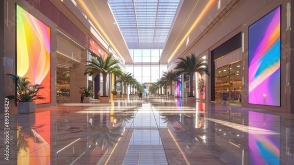 Obraz Sleek digital screen in a modern mall, vibrant 40 off animation, wide shot, daytime setting