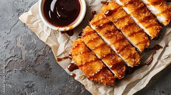 Obraz 和風テーブルの上の日本のとんかつ定食