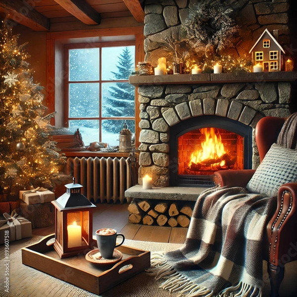Obraz Cozy Winter Evening by the Fireplace