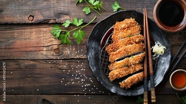 Obraz 和風テーブルの上の日本のとんかつ定食