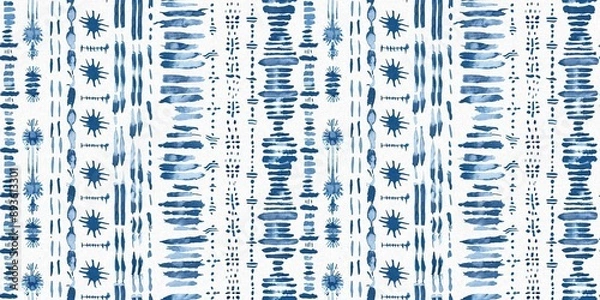 Obraz Modern blue white irregular beach stripe border for summer doodle banner design. Coastal mariner background for seaside living style in repeatable edging ribbon trim