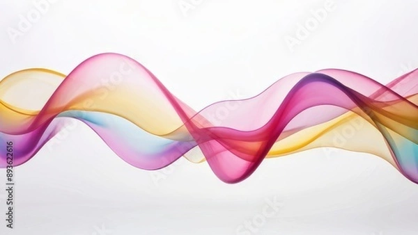 Fototapeta Airy, transparent like haze, silk 3d wave burgundy with yellow on white background, 3d render, abstract, background, banner.