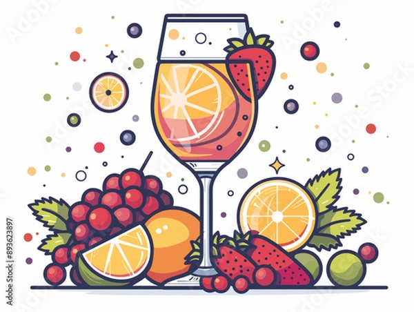 Fototapeta Vector illustration of a glass of sangria with fruits on a white background