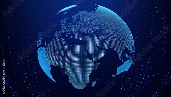 Fototapeta 3d Pixel world map background. Digital dots in the form global earth.