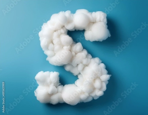 Fototapeta Capital letter S made of clouds or soft cotton. Fluffy airy style. Scrapbook activity. Generative AI