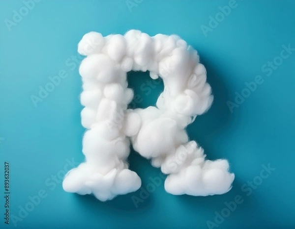 Fototapeta Capital letter R made of clouds or soft cotton. Fluffy airy style. Scrapbook activity. Generative AI
