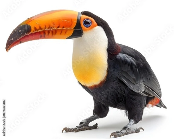 Fototapeta Colorful Toucan with Distinctive Beak on Isolated White Background