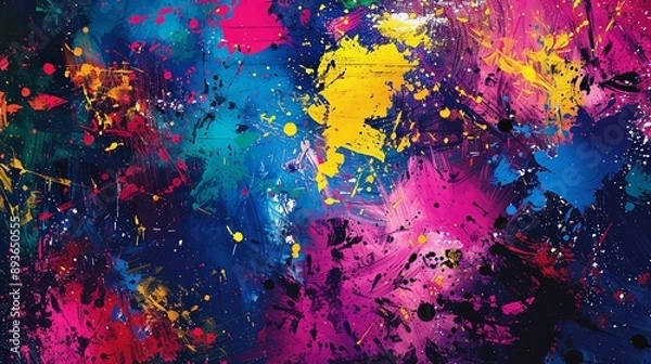 Fototapeta A vibrant explosion of color splattered across a dark canvas, creating a mesmerizing abstract art backdrop. The energetic, chaotic, and free-flowing nature of the paint evokes a se