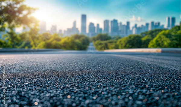 Fototapeta landscape with highway view low angle, morning/daytime over the city with skyscrapers  wallpaper	
