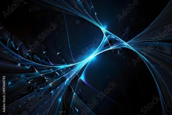 Fototapeta Abstract blue on black background texture. Dynamic curves ands blurs pattern. Detailed fractal graphics. Science and technology concept. Generative AI