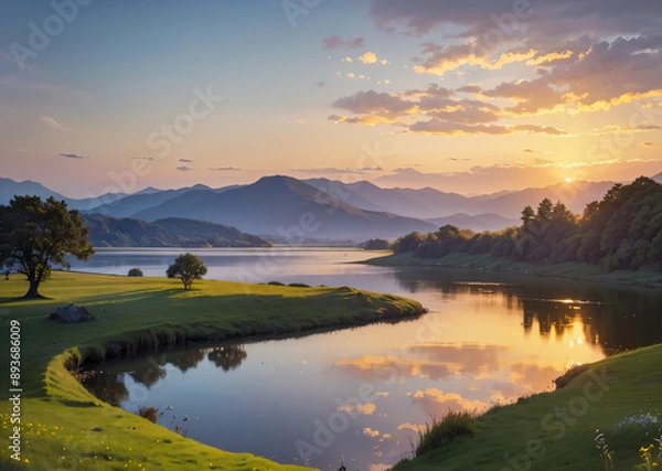 Obraz sunset over lake