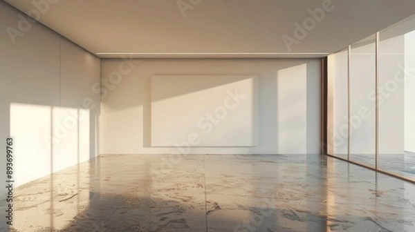 Fototapeta A large white room with a white wall and a white board on it