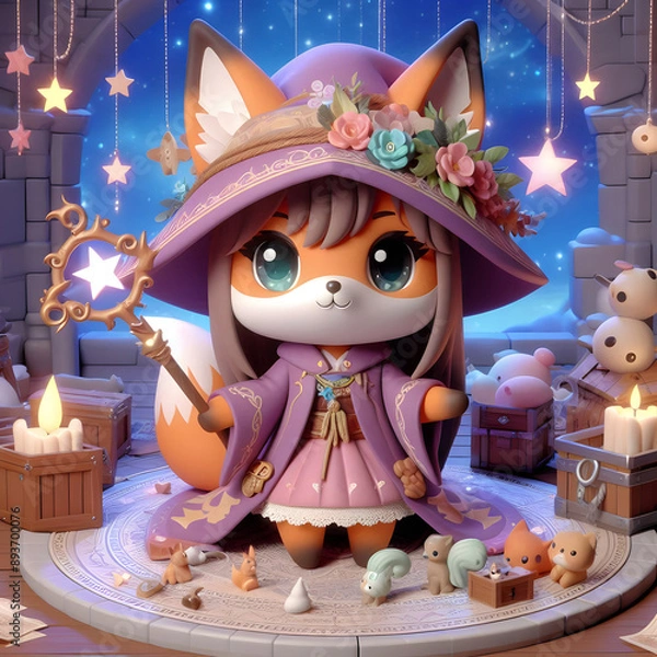 Obraz Chibi Fox in a Magical Workshop