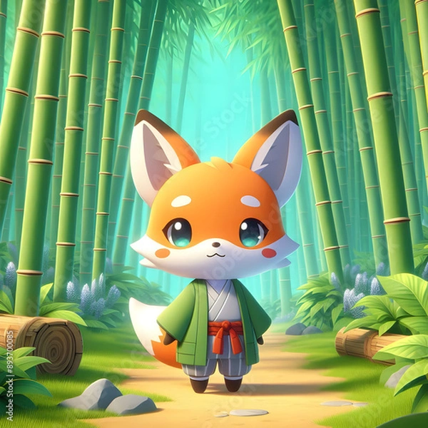 Obraz Chibi Fox in a Bamboo Forest