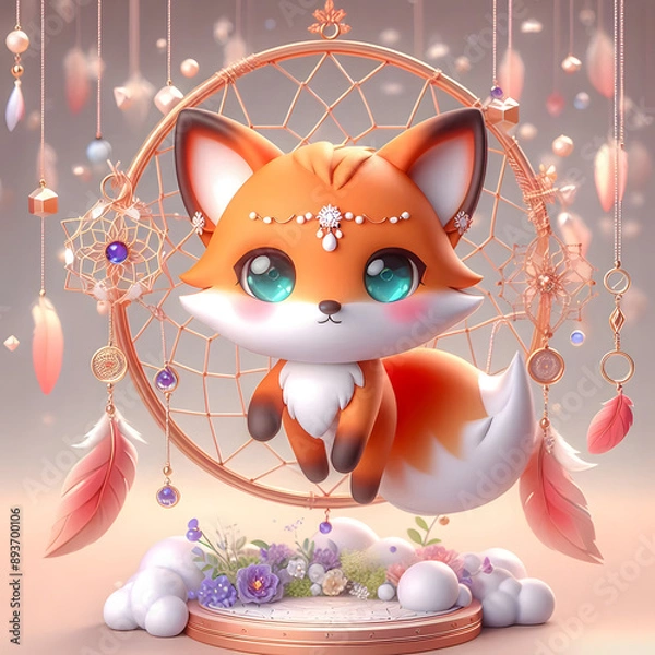 Obraz Chibi Fox with a Dream Catcher