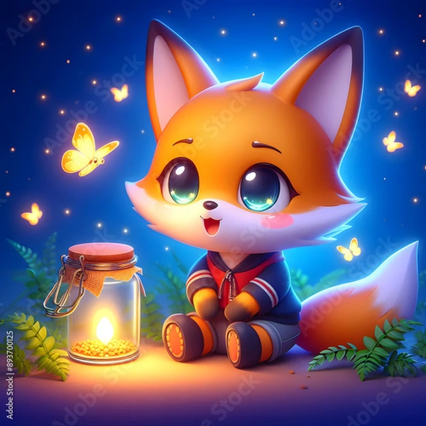 Obraz Chibi Fox with a Firefly Jar
