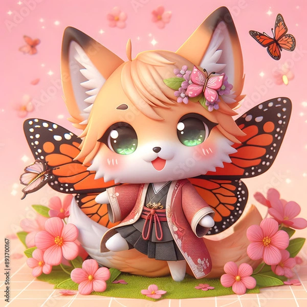 Obraz Chibi Fox with a Butterfly