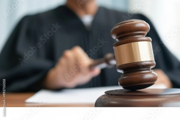 Fototapeta Judge Using Gavel in Courtroom