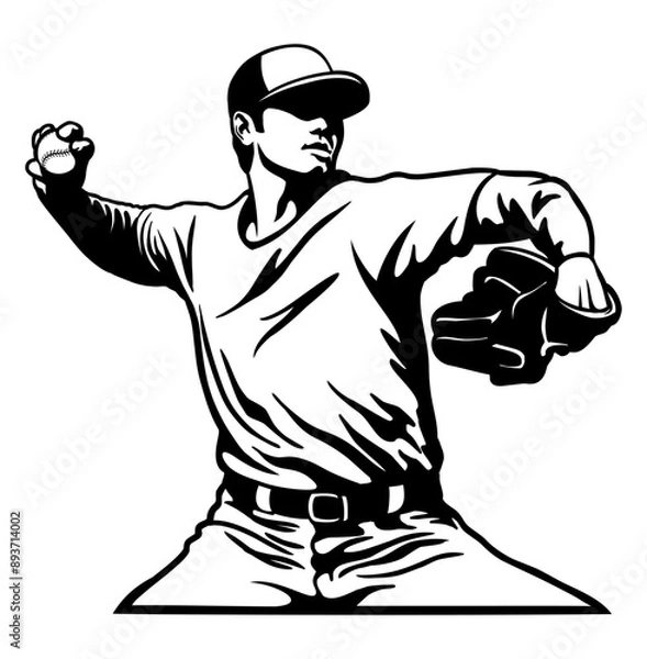 Obraz Baseball player, pitcher hand drawn vector illustration. Isolated on white background.