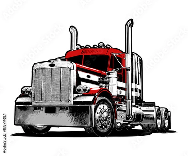 Obraz Classic american red truck vector illustration. Isolated on white background.