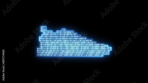 Obraz Glowing blue neon line Fitness pixelated sneaker shoes for training, running icon isolated on black background. Sport shoes. Crypto Punk Digital Sneaker.