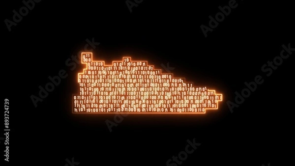 Fototapeta Glowing yellow neon line Fitness pixelated sneaker shoes for training, running icon isolated on black background. Crypto Punk Digital Sneaker. Sport shoes.