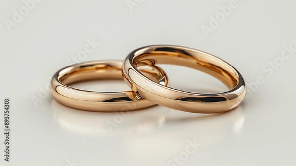 Fototapeta Wedding rings on a white background, close-up