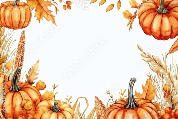 Fototapeta Watercolor illustration frame of fresh autumn fruits with a spacious center for text