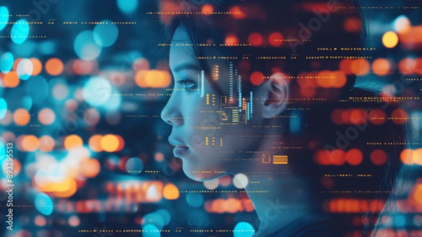 Fototapeta Futuristic Profile with Digital Data Overlay
