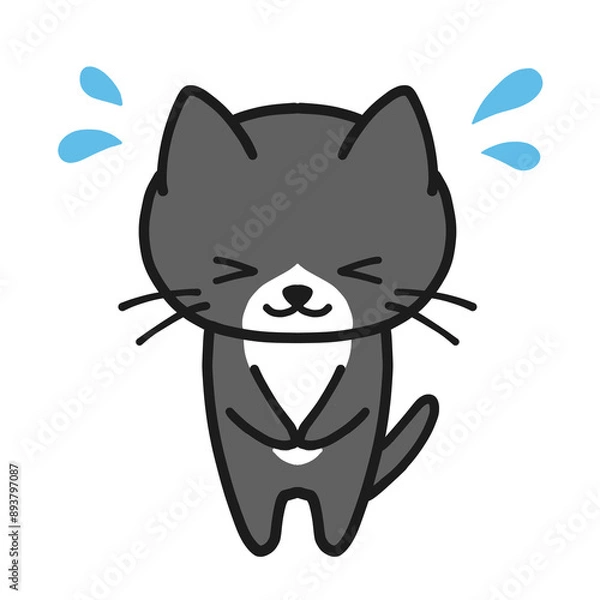 Obraz 焦りながらお辞儀するハチワレ黒猫