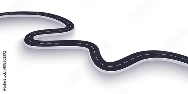 Obraz 3d winding road on a white isolated background. Road way location infographic template, simple curved road vector illustration