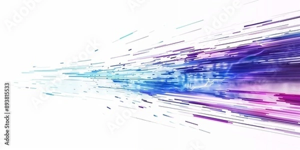 Obraz Abstract digital background with blue and purple lines on white, representing fast data transfer speed in the technology concept.