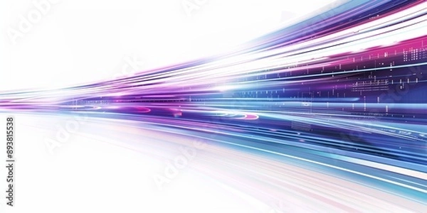 Fototapeta Abstract futuristic speed motion blur background with light streaks and digital technology elements