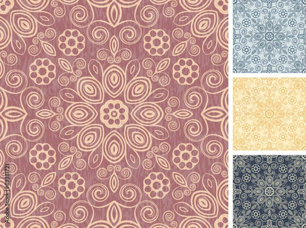Fototapeta Set of 4 floral seamless patterns.