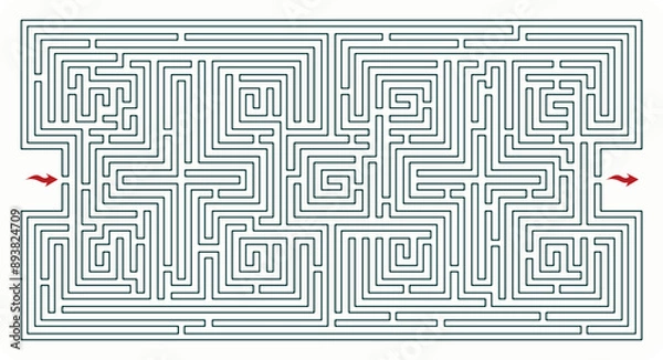 Fototapeta Complex labyrinth (maze) vector. Labyrinth game illustration. rectangular shape