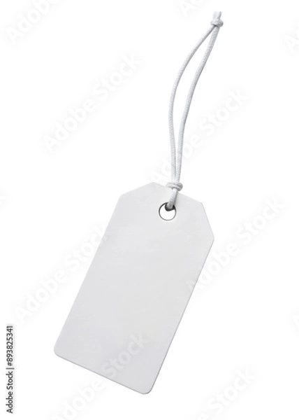 Fototapeta A blank white tag with a string, perfect for labeling items or gifts in various creative projects. Isolated on transparent background, png.