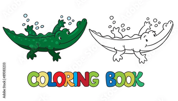 Fototapeta Coloring book of little alligator or crocodile