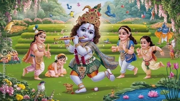 Obraz High resolution lord Krishna images illustration, laddu Gopal images for print.
