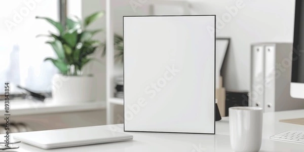 Fototapeta mockup of a blank cover white magazine with a white work desk background 