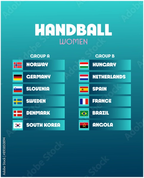 Obraz Handball Women Flags Games Sport 2024 Abstract Design Teams Countries Symbol Logo Vector Illustration