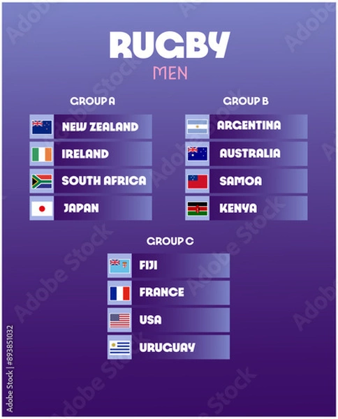 Obraz Rugby Men Groups Games Sport 2024 Abstract Design Teams Countries Symbol Logo Vector Illustration